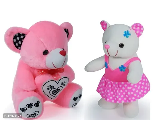 Soft Toys Pink Teddy Bear And Skirt Teddy Bear For Couple Best Gift For Your Partner High Quality Soft Material Good Looking Soft Toys ( Pink Teddy - 28 cm And Skirt Teddy - 28 cm )-thumb0