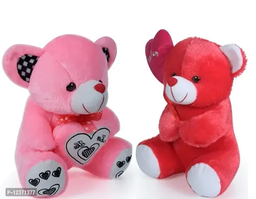 Soft Toys Pink Teddy Bear And Red Love Teddy For Couple Best Gift For Your Partner High Quality Soft Material Good Looking Soft Toys ( Pink Teddy - 28 cm And Red Love Teddy - 25 cm )-thumb0