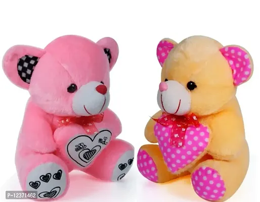 Soft Toys Pink Teddy Bear And Cream Teddy Bear For Couple Best Gift For Your Partner High Quality Soft Material Good Looking Soft Toys ( Pink Teddy - 28 cm And Cream Teddy - 23 cm )-thumb0