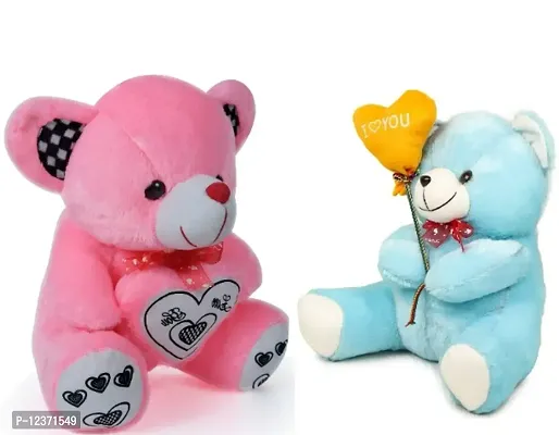 Soft Toys Pink Teddy Bear And Blue Love Teddy Bear For Couple Best Gift For Your Partner High Quality Soft Material Good Looking Soft Toys ( Pink Teddy - 28 cm And Blue Love Teddy - 25 cm )-thumb0