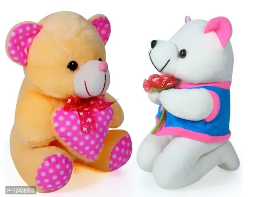 Soft Toys Cream Teddy Bear And Rose Teddy For Couple Best Gift For Your Partner High Quality Soft Material Good Looking Soft Toys ( Cream Teddy - 23 cm And Rose Teddy - 20 cm )