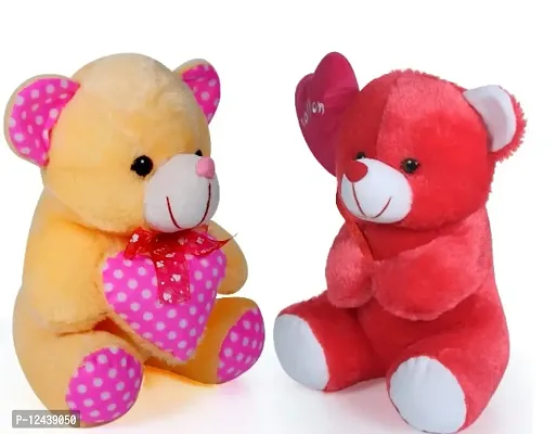 Soft Toys Cream Teddy Bear And Red Love Teddy For Couple Best Gift For Your Partner High Quality Soft Material Good Looking Soft Toys ( Cream Teddy - 23 cm And Red Love Teddy - 25 cm )