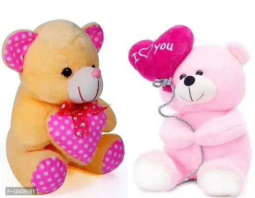 Soft Toys Cream Teddy Bear And Pink Love Teddy For Couple Best Gift For Your Partner High Quality Soft Material Good Looking Soft Toys ( Cream Teddy - 23 cm And Pink Love Teddy - 25 cm )-thumb0