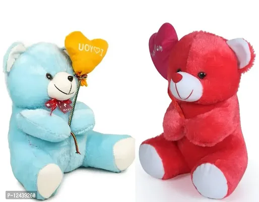 Soft Toys Blue Love Teddy And Red Love Teddy For Couple Best Gift For Your Partner High Quality Soft Material Good Looking Soft Toys ( Blue Love Teddy - 25 cm And Red Love Teddy - 25 cm )-thumb0