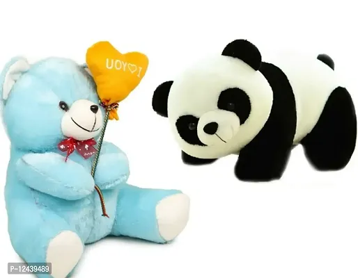 Soft Toys Blue Love Teddy And Panda For Couple Best Gift For Your Partner High Quality Soft Material Good Looking Soft Toys ( Blue Love Teddy - 25 cm And Panda - 23 cm )