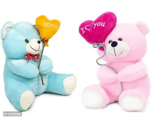 Soft Toys Blue Love Teddy And Pink Love Teddy For Couple Best Gift For Your Partner High Quality Soft Material Good Looking Soft Toys ( Blue Love Teddy - 25 cm And Pink Love Teddy - 25 cm )-thumb0