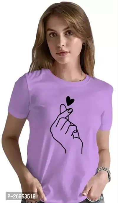 Elegant Purple Cotton Blend Printed T-Shirts For Women-thumb0