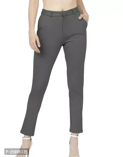Elegant Grey Lycra Solid Trousers For Women