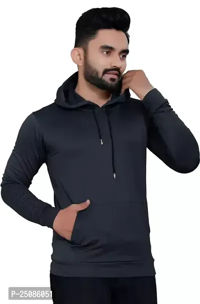 Stylish Fancy Cotton Blend Solid Hoodies For Men-thumb0