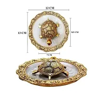 Tortoise on A Glass Plate in Gold Color Plated Metal Statue Decorative Showpiece-thumb1