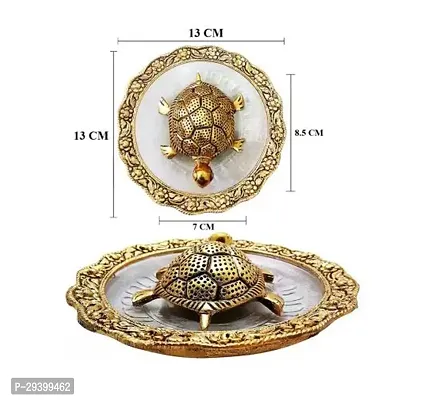 Tortoise on A Glass Plate in Gold Color Plated Metal Statue Decorative Showpiece-thumb2