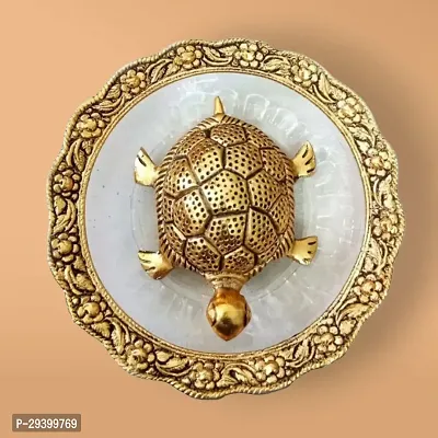 Metal Feng Shui Golden Tortoise on Plate Showpiece-thumb0