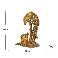 Metal Krishna Idol Murti with Kamdhenu Cow - Gold Plated Showpiece Articles for Home Decor-thumb2