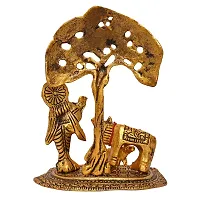 Metal Krishna Idol Murti with Kamdhenu Cow - Gold Plated Showpiece Articles for Home Decor-thumb1