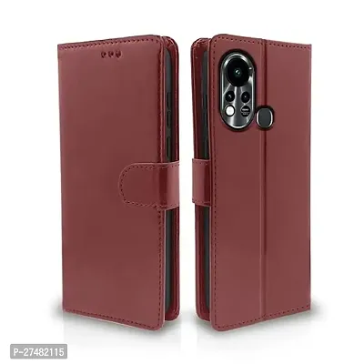 Infinix Hot 11 / Hot 11s Flip Cover Leather Finish | Inside TPU with Card Pockets | Wallet Stand (Brown)-thumb0