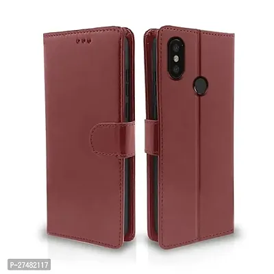 Mi A2 Flip Cover Leather Finish | Inside TPU with Card Pockets | Wallet Stand (Brown)-thumb0