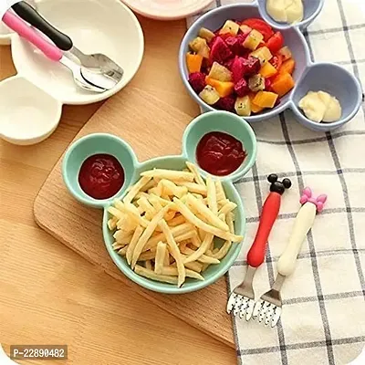 Unbreakable Eco-Friendly Plastic Mickey Minnie Shaped Small Food Serving Plate | Snack Serving Mickey Mouse Plate/Tray for Home, resturants, cafes (Multicolor) (Set of 2)-thumb0