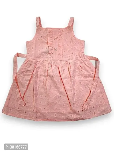 Stylish Peach Cotton Printed Frocks For Girls-thumb0