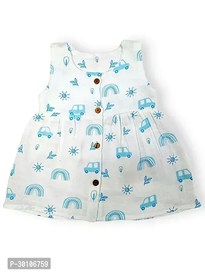 Stylish White Cotton Printed Frocks For Girls-thumb0