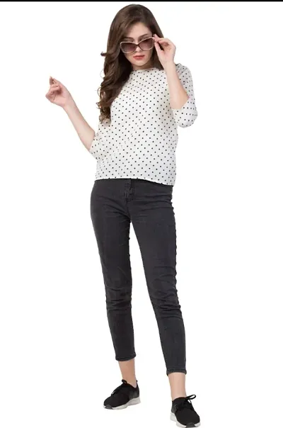 Elegant Crepe Polka Dot Print Top For Women