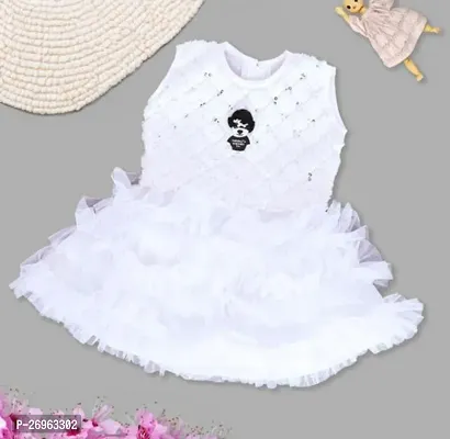 Elegant White Net Self Pattern Frocks For Girls-thumb0