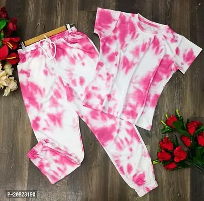 Elite Polyester Tie And Dye Top with Bottom Set For Women