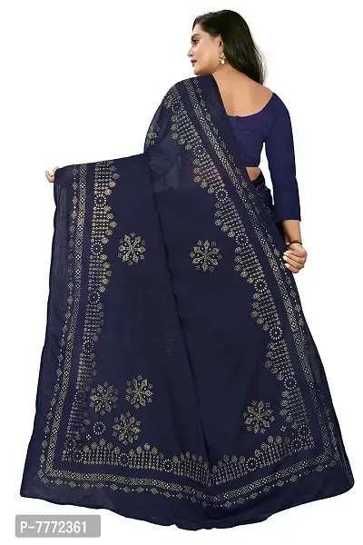 Aaradhya Fashion Women`s Lycra Blended Saree With Zari Work With Blouse Piece (Navy Blue)-thumb4