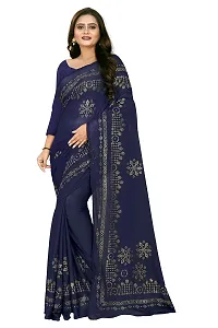 Aaradhya Fashion Women`s Lycra Blended Saree With Zari Work With Blouse Piece (Navy Blue)-thumb1