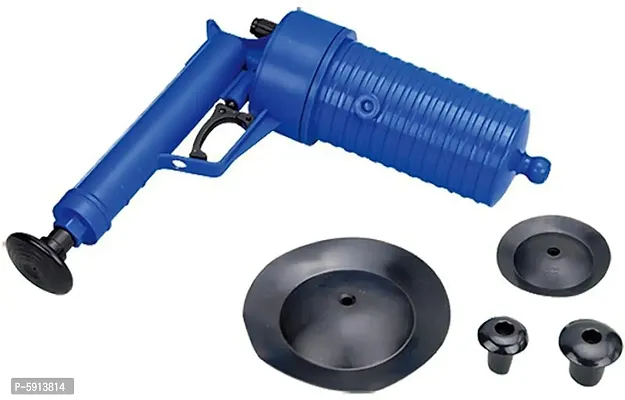 Drain and Sewage Opener High-Pressure Blaster Gun for Kitchen, Bathroom, Toilet Seat and Bath Tubs with 4 Attachments (6x7x3.5 inches, Blue)-thumb0