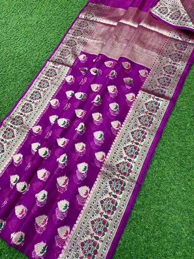 Stylish Banarasi Silk Woven Design Saree With Blouse Piece For Women