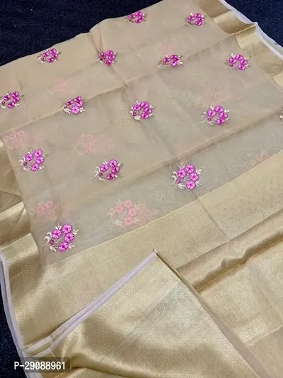 Stylish Art Silk Beige Woven Design Saree with Blouse piece For Women