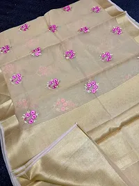 Stylish Art Silk Beige Woven Design Saree with Blouse piece For Women-thumb1