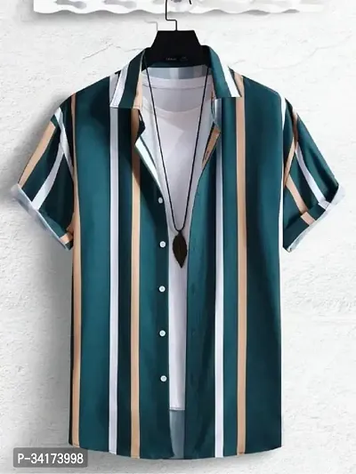 Stylish Green Cotton Blend Casual Shirt For Men