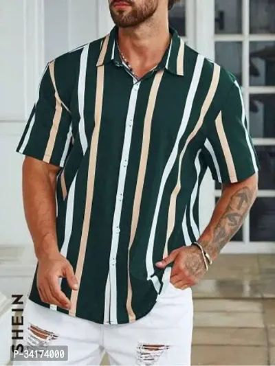 Stylish Green Cotton Blend Casual Shirt For Men