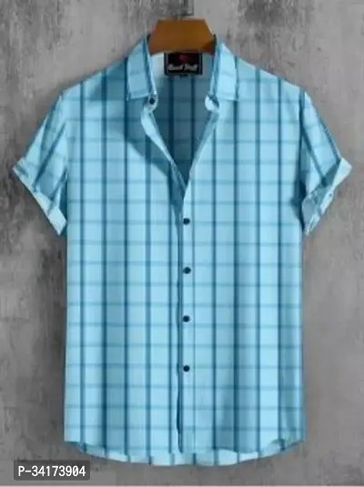 Stylish Blue Cotton Blend Casual Shirt For Men-thumb0