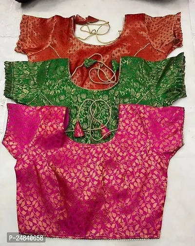 Reliable Multicoloured Brocade Stitched Blouses For Women Pack Of 3