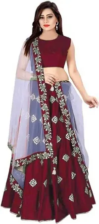 Shivganga Fashion Women's Silk Blend Embroidered Silver-Maroon Lehenga Half Sleeve Round Neck Wedding  Festive::Party  Festive::Wedding Maroon Lehenga Choli-thumb1