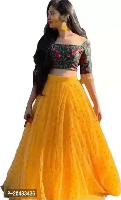 Twinkle Patel Wear Georgette Base Yellow-Green Lehenga Top Design – Kaleendi