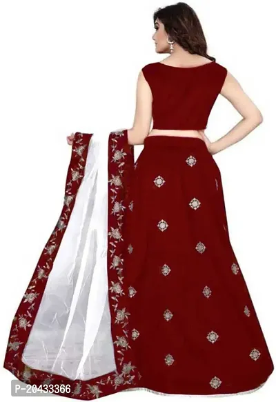 Shivganga Fashion Women's Silk Blend Embroidered Silver-Maroon Lehenga Half Sleeve Round Neck Wedding  Festive::Party  Festive::Wedding Maroon Lehenga Choli-thumb3