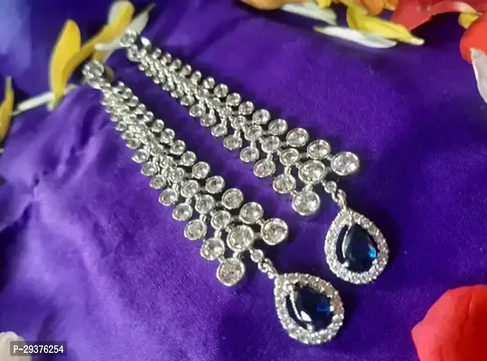 Blue 2 Long American Diamond Earrings