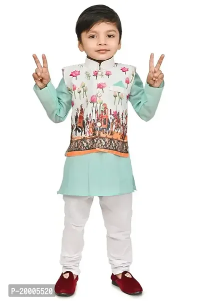 A R Fashions Boys Cotton Mandarian Collar Long Sleeve Solid Kurta Pajama With Jacket-thumb0