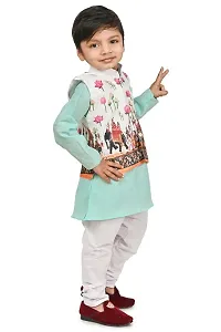 A R Fashions Boys Cotton Mandarian Collar Long Sleeve Solid Kurta Pajama With Jacket-thumb3