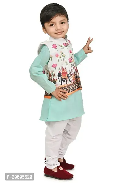 A R Fashions Boys Cotton Mandarian Collar Long Sleeve Solid Kurta Pajama With Jacket-thumb4