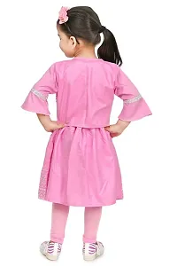 A R Fashions Girls Cotton Round Neck 3/4 Sleeve Solid Embroidered Dress-thumb4