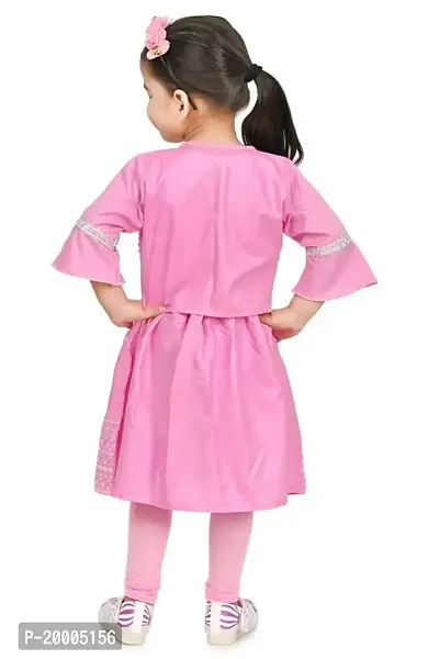 A R Fashions Girls Cotton Round Neck 3/4 Sleeve Solid Embroidered Dress-thumb5