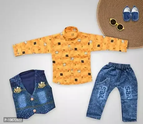 Fabulous YELLOW Cotton Printed T-Shirts with Jeans For Boys