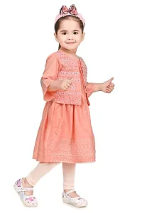 A R Fashions Girls Cotton Round Neck 3/4 Sleeve Solid Embroidered Dress-thumb2