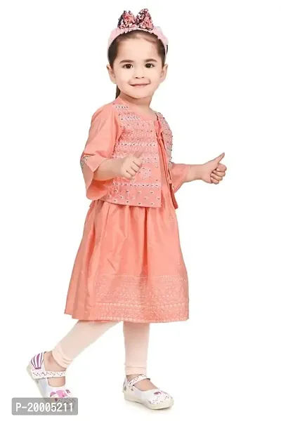 A R Fashions Girls Cotton Round Neck 3/4 Sleeve Solid Embroidered Dress-thumb3