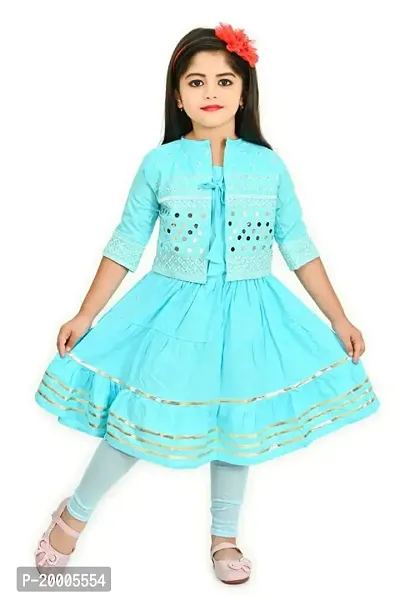 A R Fashions Girls Cotton Round Neck Sleeveless Solid Frock with Jacket