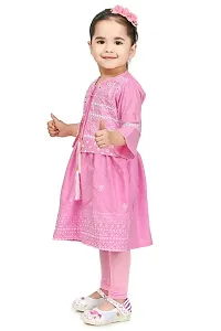 A R Fashions Girls Cotton Round Neck 3/4 Sleeve Solid Embroidered Dress-thumb3